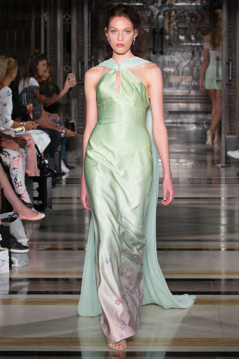 MARBLING DRESS WITH CAPE DETAILS ON THE NECK AND EMROIDERED SKIRT TIPS - Barrus London